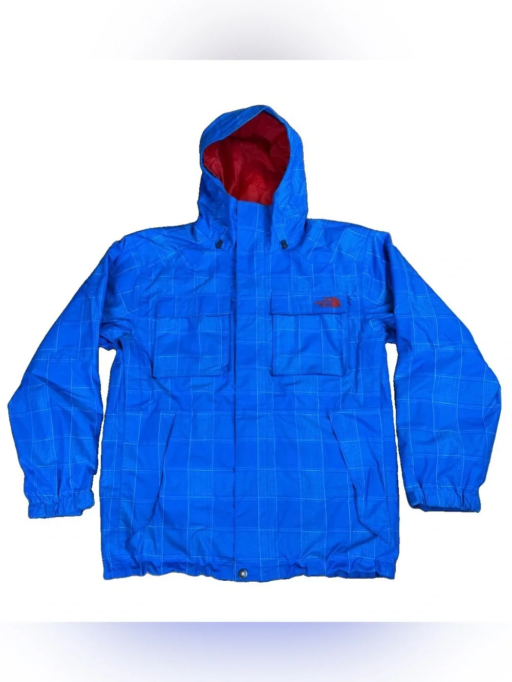 The North Face HyVent Blue Plaid Jacket Mens M Hooded Full Zip Snowboard Ski Sno
